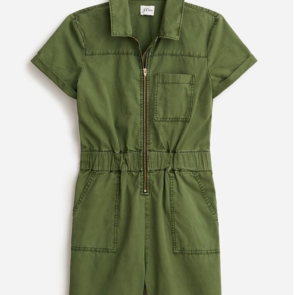 NWT J CREW ZIP-FRONT CHINO ROMPER 4 / DARK SEAWEED